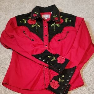 Panhandle Slim Red and Black Embroidered Women's Top